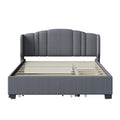 Upholstered Platform Bed With Wingback Headboard, One Twin Trundle And 2 Drawers, No Box Spring Needed, Linen Fabric, Queen Size Gray Gray Linen