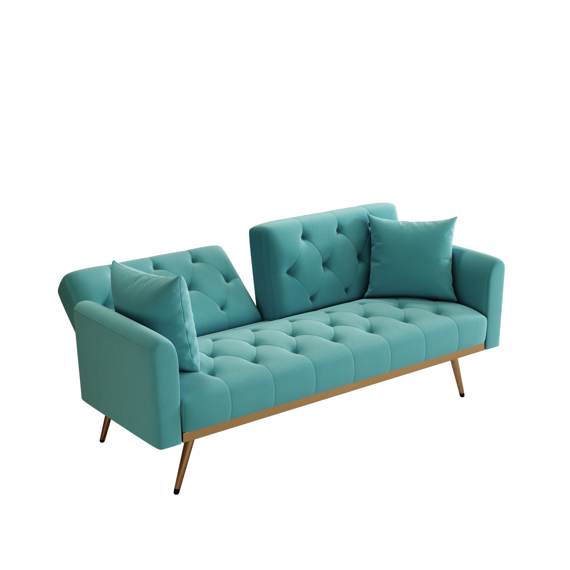 68.3" Baby Blue Velvet Nail Head Sofa Bed With Throw Pillow And Midfoot Baby Blue Foam 2 Seat