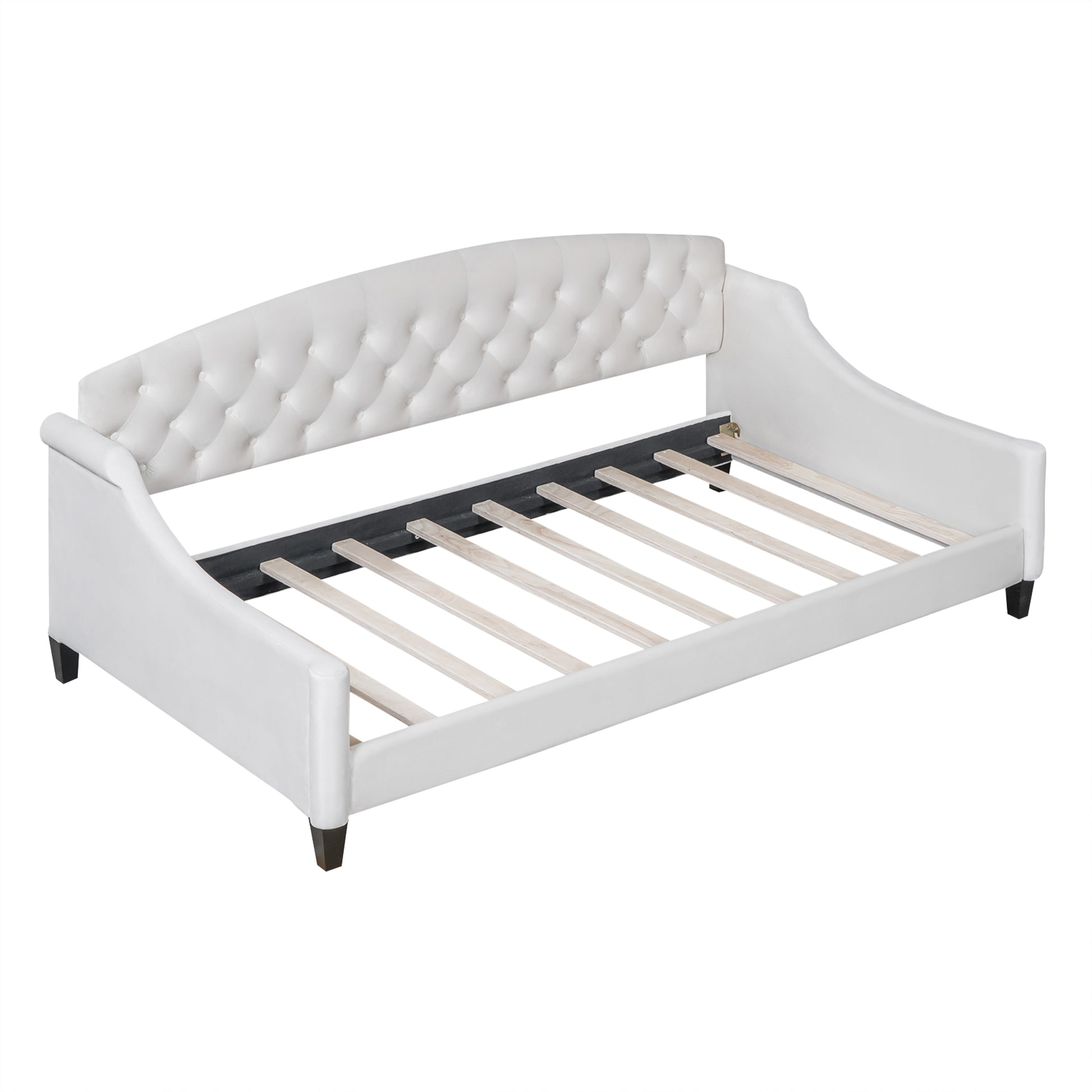 Modern Luxury Tufted Button Daybed,Twin,Beige Box Spring Not Required Twin Beige Wood Velvet Upholstered