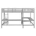 Wood Twin Size L Shaped Loft Bed With Ladder And 2 Built In L Shaped Desks, Gray Box Spring Not Required Twin White Wood Bedroom Solid Wood Mdf