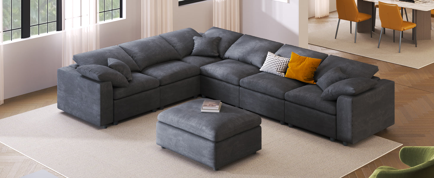 Oversized Modular Sectional Sofa With Ottoman L Shaped Corner Sectional For Living Room, Office, Spacious Space Gray Polyester 7 Seat