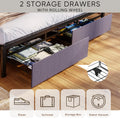 King Bed Frames With Storage Headboard And Drawers, Led Platform Bed Frame King Size, Led Upholstered Bed Frame With Charging Station, No Box Spring Needed, Easy Assembly, Grey Box Spring Not Required King Gray Metal Bedroom Bed Frame Mdf Metal