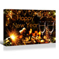 1Pcs Framed Canvas Wall Art Decor Painting For Year, Golden Happy Year Bless Champagne Gift Painting For Year Gift, Decoration For Chrismas Eve Office Living Room 2418In Thickness 1.5Inch Rectangle Framed Multicolor Year'S Oversized 41In Canvas Cultures