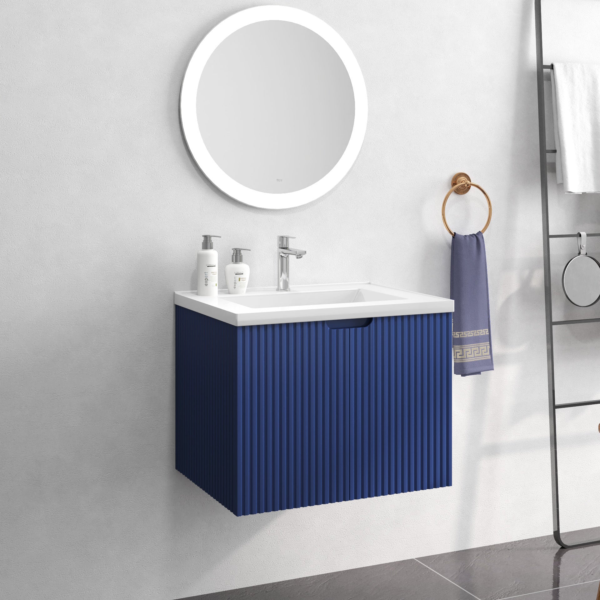 24" Floating Wall Mounted Bathroom Vanity With White Porcelain Sink And Soft Close Doors Blue Ceramic Mdf