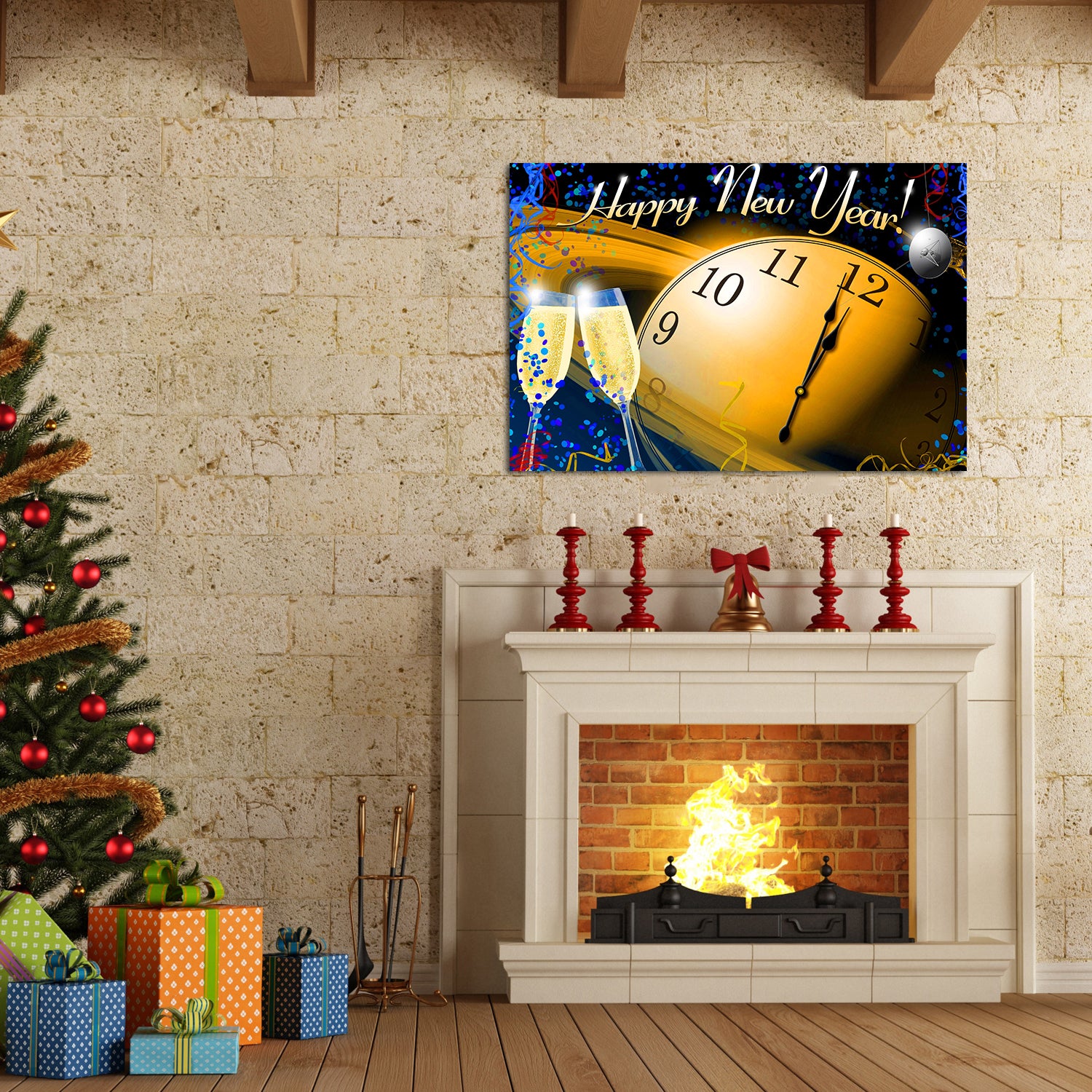 1Pc Framed Canvas Wall Art Decor Painting For Year,Happy Year Count Down Gift Painting For Year Gift,Decoration For Chrismas Eve Office Living Room, Bedroom Decor 4028In Thickness 1.5Inch Rectangle Framed Multicolor Year'S Oversized 41In Canvas Cultures