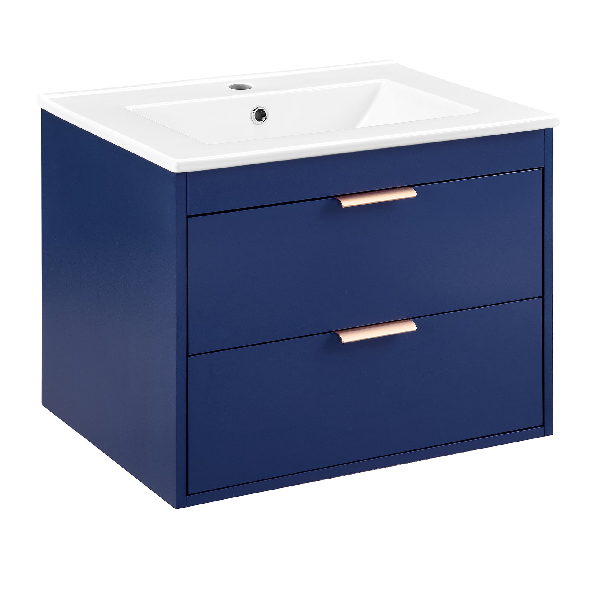 24" Floating Wall Mounted Bathroom Vanity With White Ceramic Sink And Drawer Storage Blue Wall Mounted Ceramic Mdf