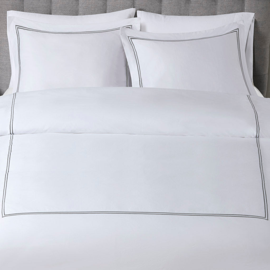 100% Cotton Sateen Embroidered Comforter Set Grey White Cotton