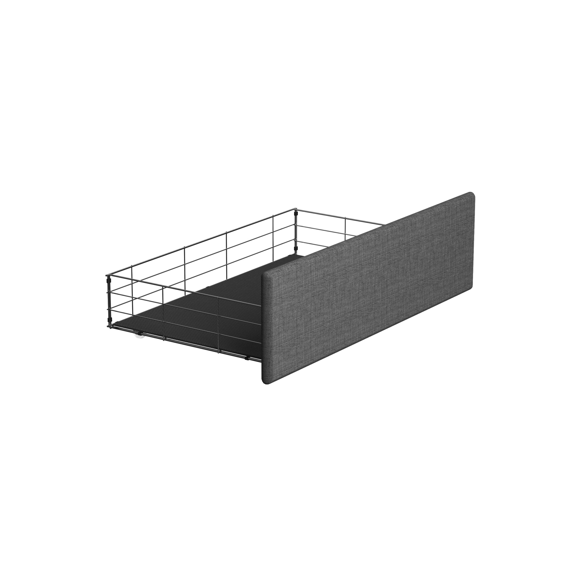 Queen Size Bed Frame With Led, 4 Under Bed Portable Storage Drawers, Wings Headboard Design, Dark Grey Box Spring Not Required Queen Dark Grey Metal Bedroom Bed Frame Upholstered Linen Upholstered