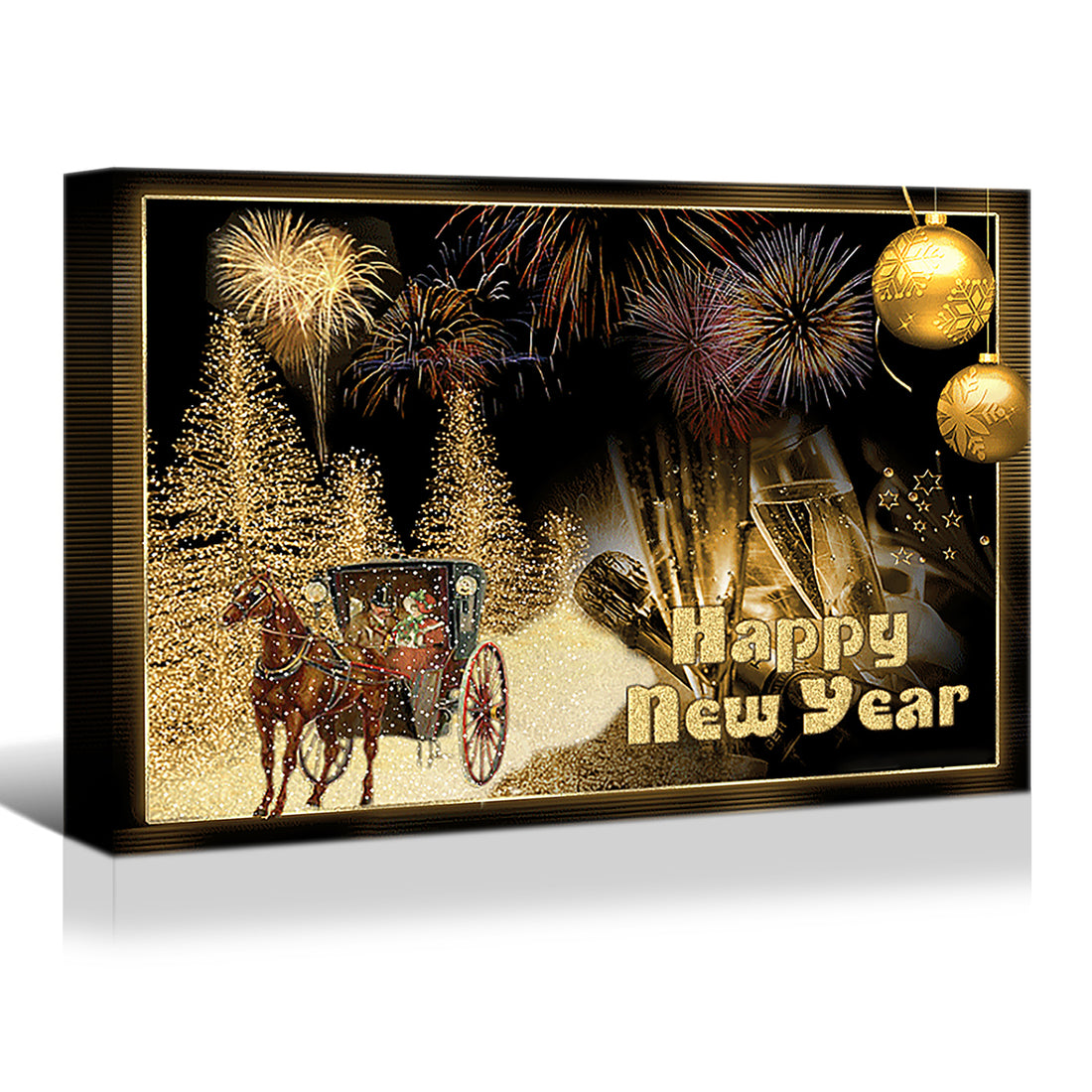 1Pcs Framed Canvas Wall Art Decor Painting For Year, Golden Happy Year Gift Painting For Year Gift, Decoration For Chrismas Eve Office Living Room, Bedroom Decor 3624In Thickness 1.5Inch Rectangle Framed Multicolor Year'S Oversized 41In Canvas Cultures