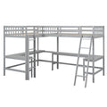 Wood Twin Size L Shaped Loft Bed With Ladder And 2 Built In L Shaped Desks, Gray Box Spring Not Required Twin White Wood Bedroom Solid Wood Mdf