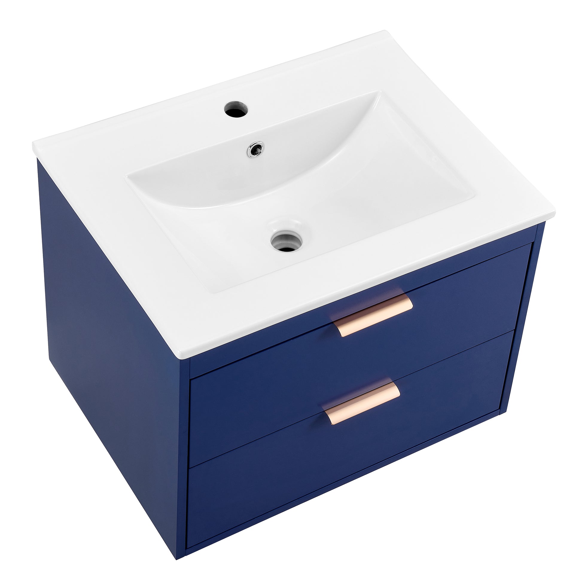 24" Floating Wall Mounted Bathroom Vanity With White Ceramic Sink And Drawer Storage Blue Wall Mounted Ceramic Mdf