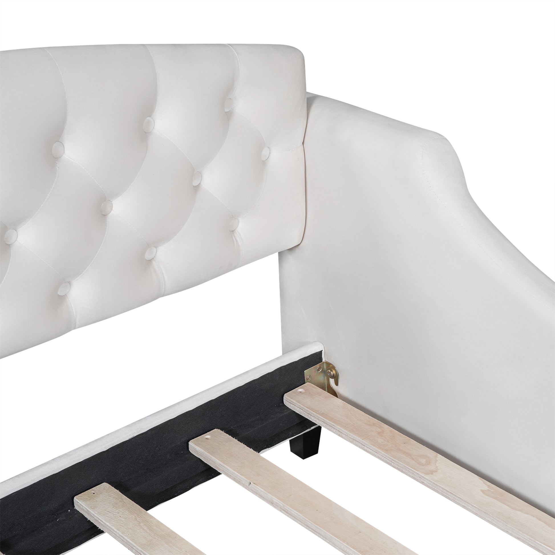 Modern Luxury Tufted Button Daybed,Twin,Beige Box Spring Not Required Twin Beige Wood Velvet Upholstered