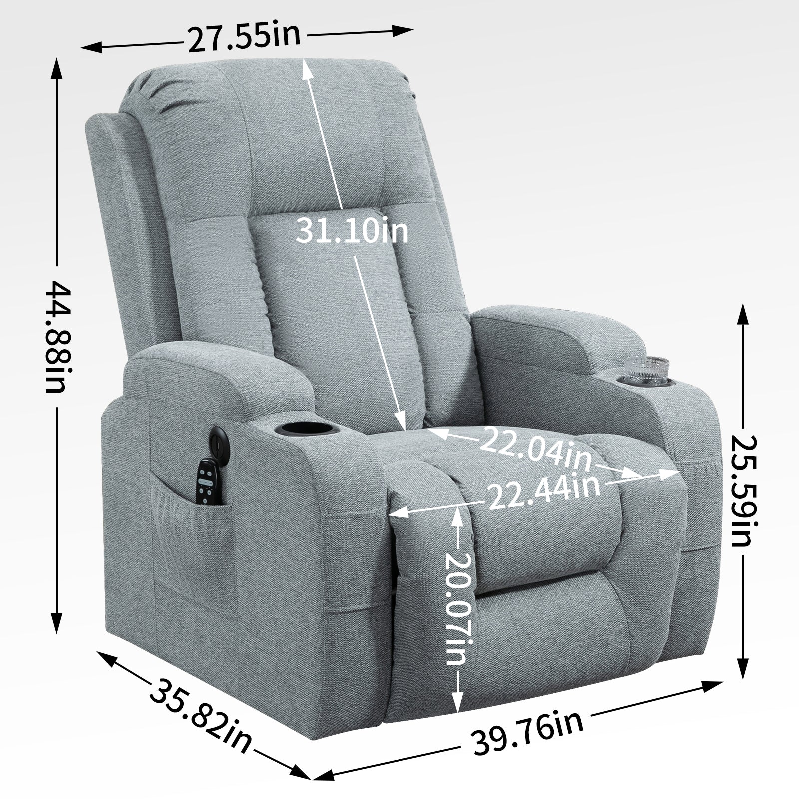 Infinite Position Single Motor Up To 350 Lbs Power Lift Recliner Chair For Elderly, Heavy Duty Motion Mechanism With 8 Point Vibration Massage And Lumbar Heating, Usb Charging Port, Cup Holders, Grey White Metal Primary Living Space Heavy Duty Pine Grey