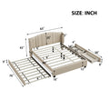 Upholstered Platform Bed With Wingback Headboard, One Twin Trundle And 2 Drawers, No Box Spring Needed, Linen Fabric, Queen Size Beige Beige Linen