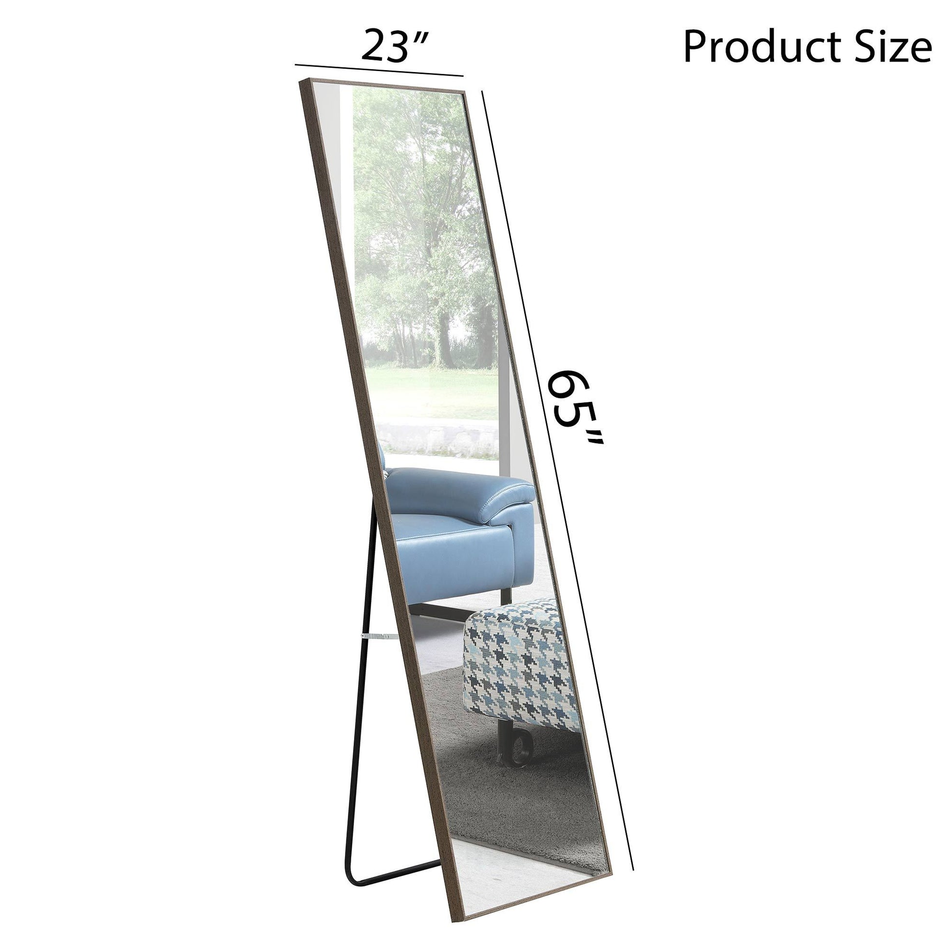 3Rd Generation Grey Solid Wood Frame Full Length Mirror, Dressing Mirror, Bedroom Home Porch, Decorative Mirror, Clothing Store, Floor Mounted Large Mirror, Wall Mounted.65"*23" Grey Glass