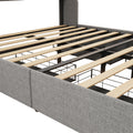 Queen Size Bed Frame With Led, 4 Under Bed Portable Storage Drawers, Wings Headboard Design, Light Grey Box Spring Not Required Queen Light Grey Metal Bedroom Bed Frame Upholstered Linen Upholstered