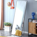 3Rd Generation Grey Solid Wood Frame Full Length Mirror, Dressing Mirror, Bedroom Home Porch, Decorative Mirror, Clothing Store, Floor Mounted Large Mirror, Wall Mounted.65