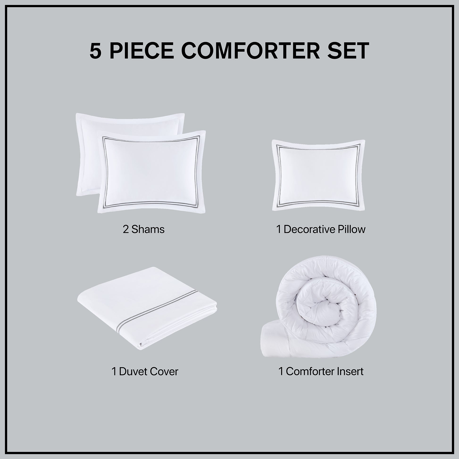 100% Cotton Sateen Embroidered Comforter Set Grey White Cotton