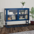 Stylish Tempered Glass Cabinet Credenza With 2 Fluted Glass Doors Adjustable Shelf U Shaped Leg Anti Tip Dust Free Enclosed Cupboard For Kitchen Living Room Black Blue White Blue Tempered Glass