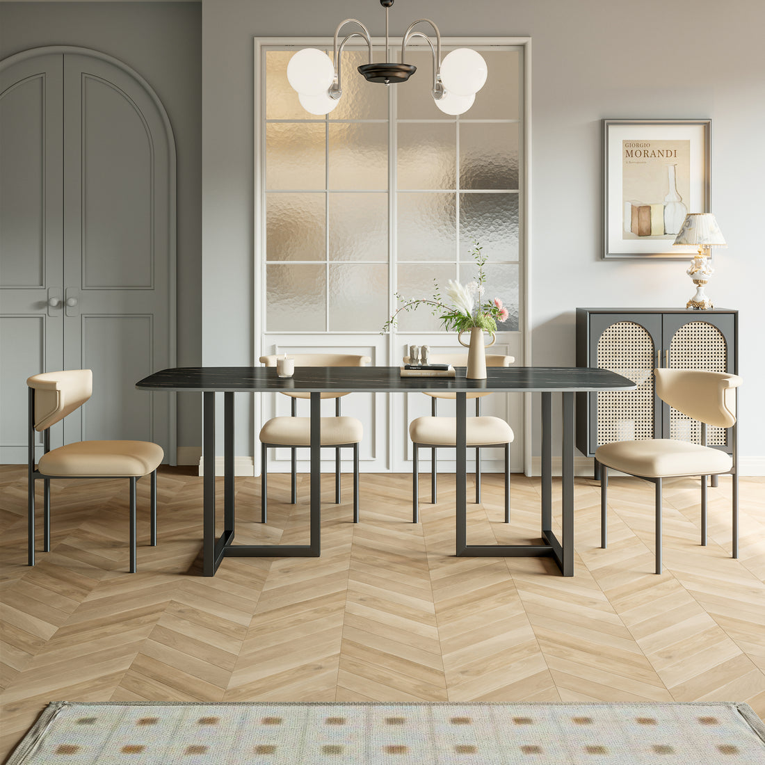 Carbon Steel Dining Table With Lauren Black Gold Stone Surface Supports Up To 74 Kg Black Gold Carbon Steel