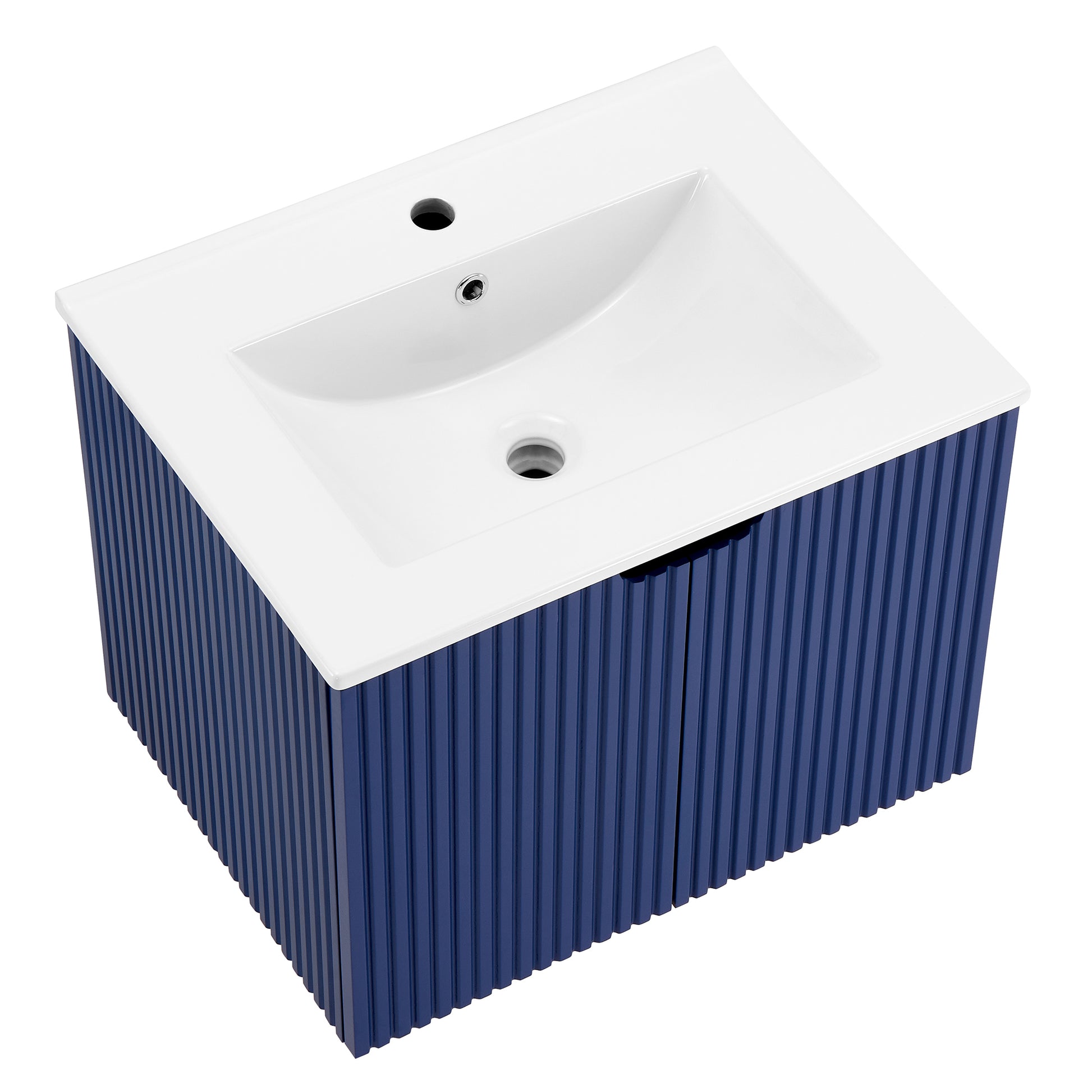 24" Floating Wall Mounted Bathroom Vanity With White Porcelain Sink And Soft Close Doors Blue Ceramic Mdf