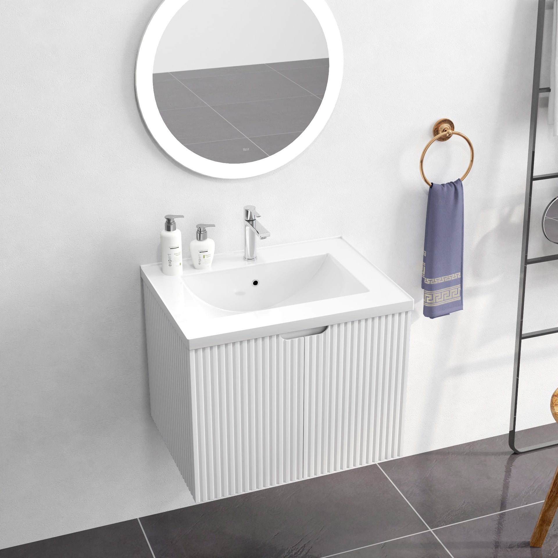 24" Floating Wall Mounted Bathroom Vanity With White Porcelain Sink And Soft Close Doors White Ceramic Mdf