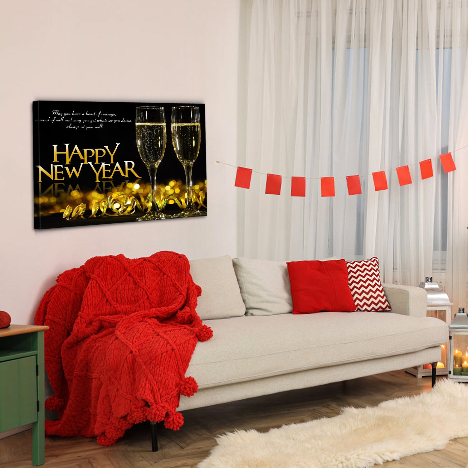 Framed Canvas Wall Art Decor Painting For Year, Golden Happy Year Bless Champagne Gift Painting For Year For Chrismas Eve Office Living Room, Bedroom Decor 4028In Thickness 1.5Inch Rectangle Framed Multicolor Year'S Oversized 41In Canvas Cultures And