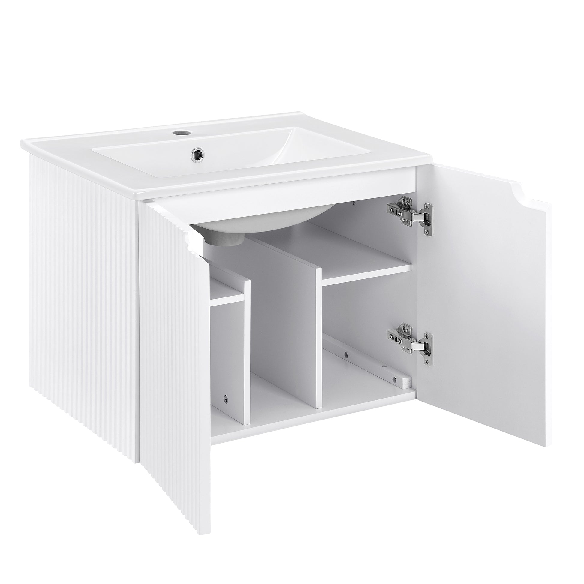 24" Floating Wall Mounted Bathroom Vanity With White Porcelain Sink And Soft Close Doors White Ceramic Mdf