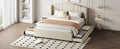 Upholstered Platform Bed With Wingback Headboard, One Twin Trundle And 2 Drawers, No Box Spring Needed, Linen Fabric, Queen Size Beige Beige Linen