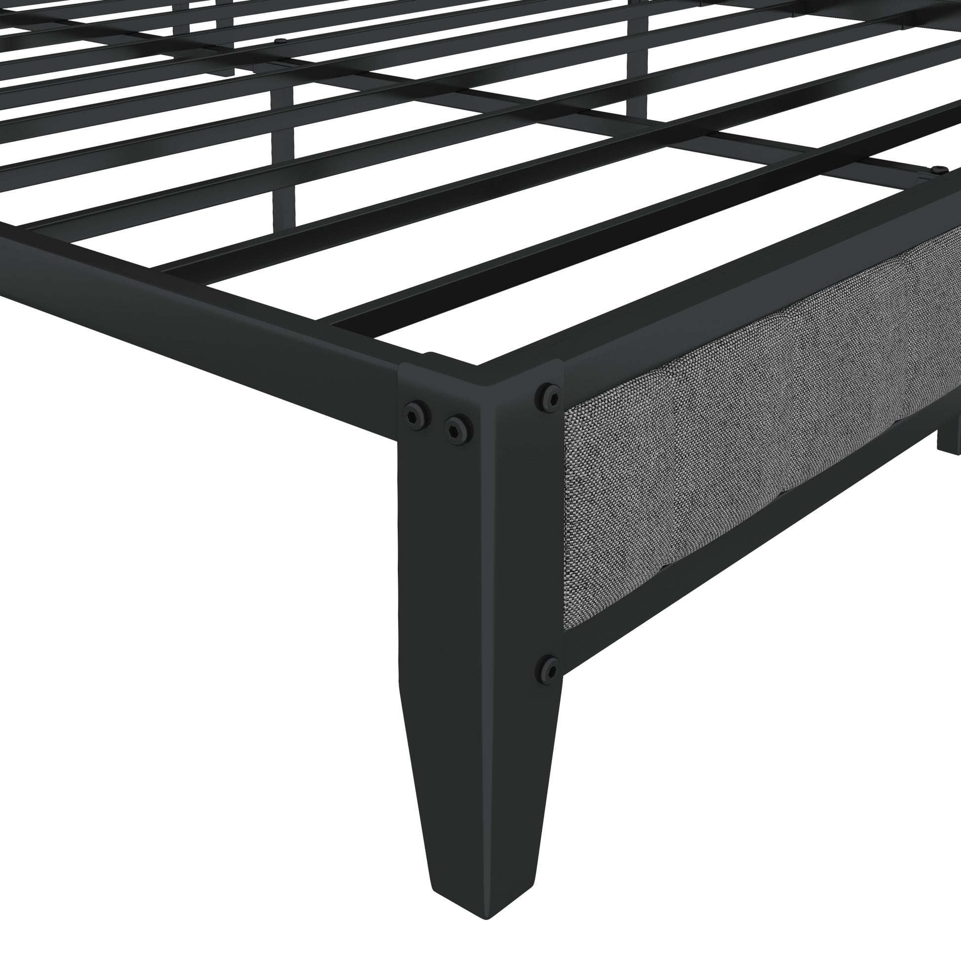 Queen Size Bed Frame With Charging Station, Upholstered Headboard, Metal Platform, Grey Box Spring Not Required Queen Dark Gray Metal Bedroom Bed Frame Upholstered Linen Metal