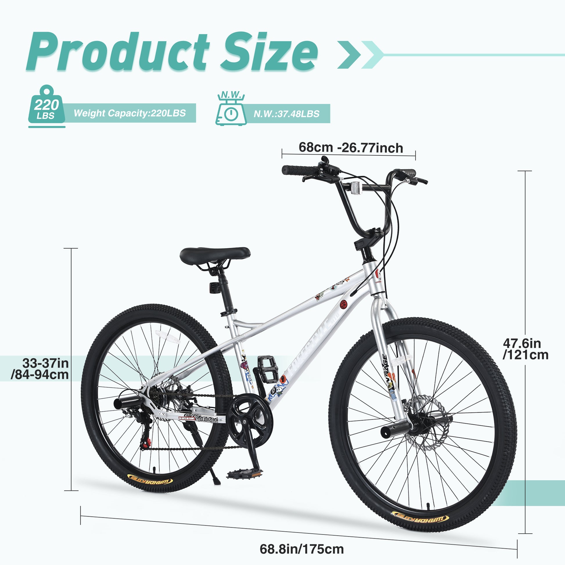 Freestyle Kids Bike Double Disc Brakes 26 Inch Children'S Bicycle For Boys Girls Age 12 Years Cycling Silver Garden & Outdoor Carbon Steel