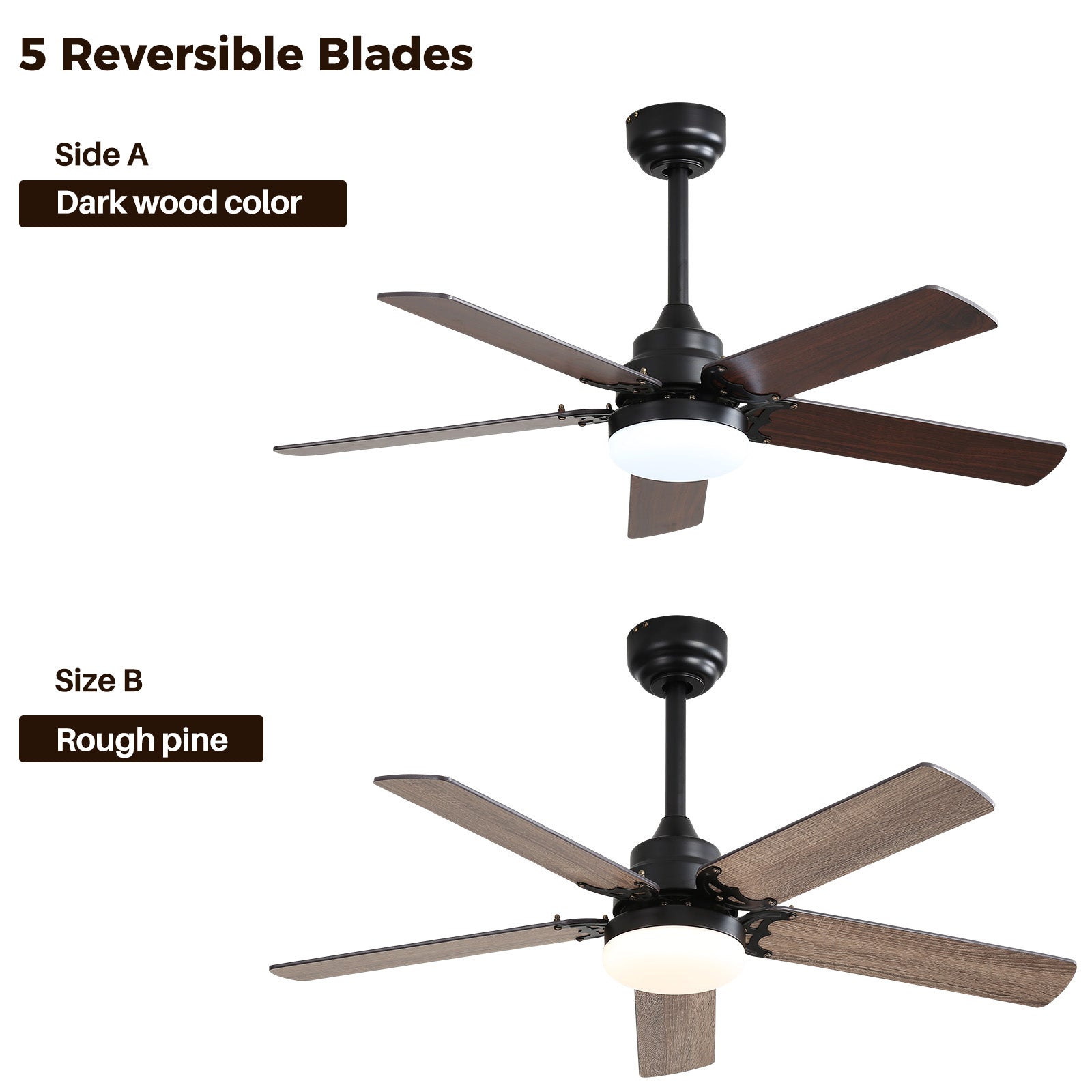 Low Profile 42 Inch Ceiling Fan 5 Blades Noiseless Reversible Dc Motor Remote Control With Led Light Black Mdf