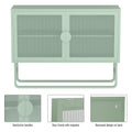 Stylish Tempered Glass Cabinet Credenza With 2 Fluted Glass Doors Adjustable Shelf U Shaped Leg Anti Tip Dust Free Enclosed Cupboard For Kitchen Living Room Light Green Light Green Tempered Glass