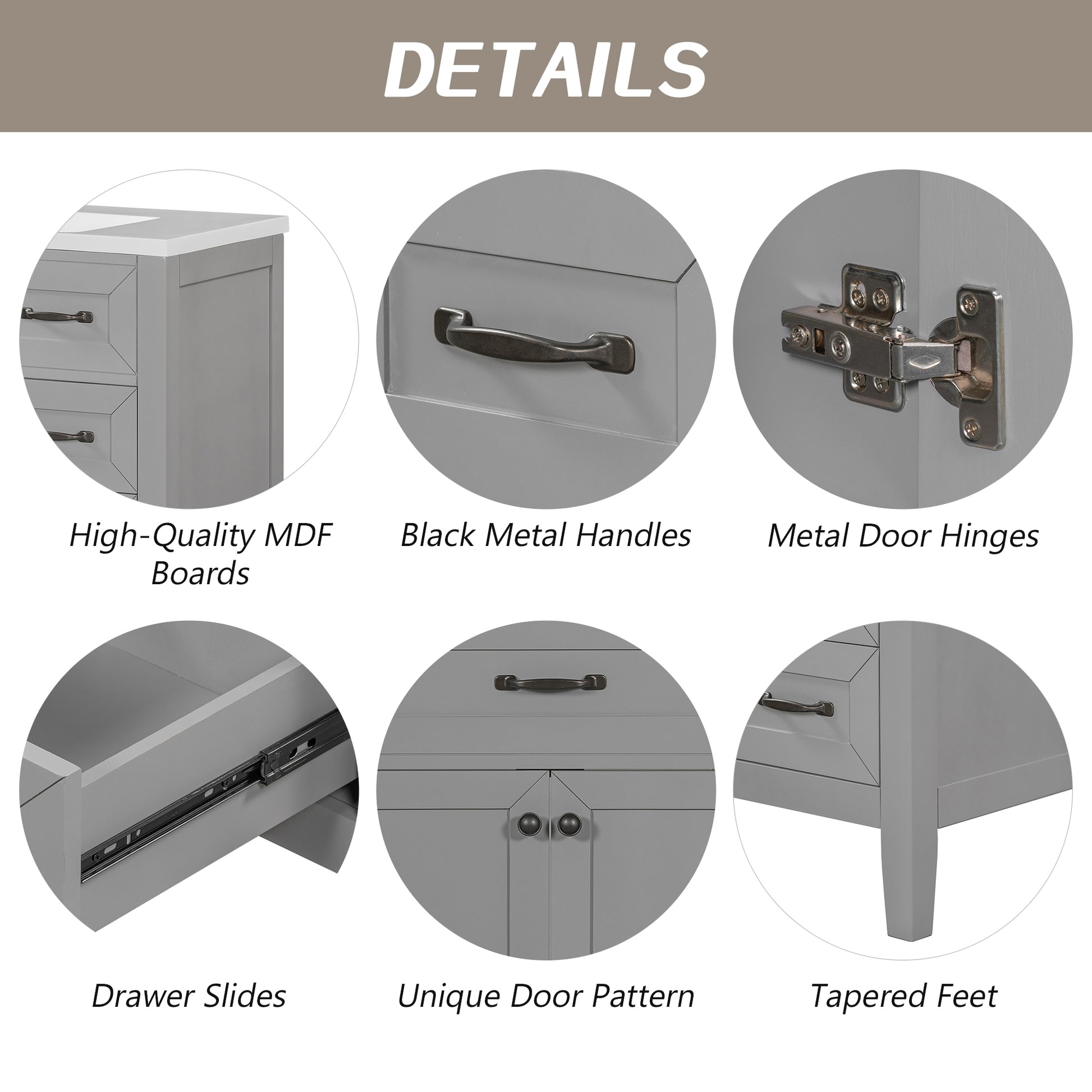 36" Bathroom Vanity With Sink Combo, Bathroom Cabinet With Drawers, Solid Frame And Mdf Board, Grey Old Sku:Jl000007Aae Grey Solid Wood Mdf