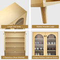 Shoe Storage Cabinet With Adjustable Plates Glass Doors Natural Mdf