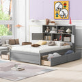 Full Size Platform Bed With Storage Headboard, Charging Station And 4 Drawers, Gray Box Spring Not Required Full Gray Wood Bedroom Bed Frame Solid Wood Mdf