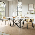 Sleek Black Sandstone Dining Table With Glossy Snow Mountain Stone Top And Carbon Steel Base Load Capacity 94.5 Kg Excluding Chairs White Carbon Steel