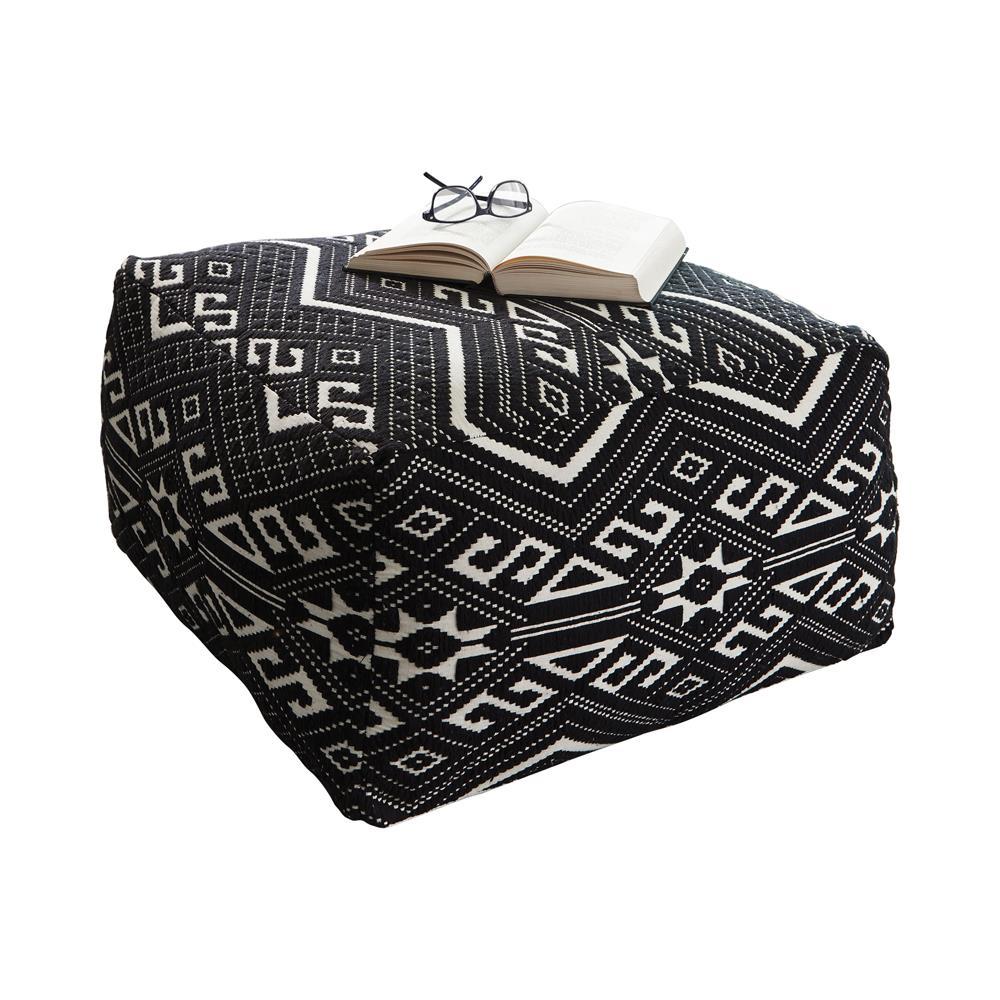 Black And White Square Accent Stool Black Cotton Or Cotton Blend Primary Living Space Square Black Contemporary,Modern Armless Foam Fabric