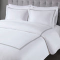 100% Cotton Sateen Embroidered Comforter Set Grey White Cotton