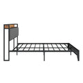 Queen Size Bed Frame With Charging Station, Upholstered Headboard, Metal Platform, Grey Box Spring Not Required Queen Light Gray Metal Bedroom American Design Bed Frame Linen Metal