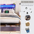 King Bed Frames With Storage Headboard And Drawers, Led Platform Bed Frame King Size, Led Upholstered Bed Frame With Charging Station, No Box Spring Needed, Easy Assembly, Grey Box Spring Not Required King Gray Metal Bedroom Bed Frame Mdf Metal