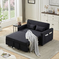 Modern Linen Convertible Loveseat Sleeper Sofa Couch With Adjustable Backrest, 2 Seater Sofa With Pull Out Bed With 2 Lumbar Pillows For Small Living Room & Apartment Black Polyester