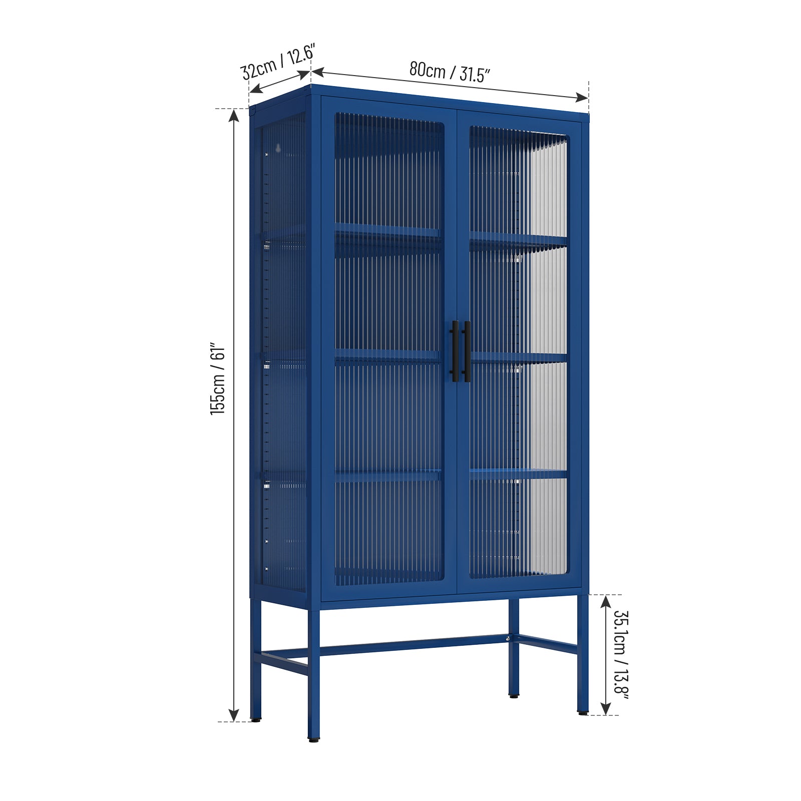 Double Glass Door Storage Cabinet With Adjustable Shelves And Feet Cold Rolled Steel Sideboard Furniture For Living Room Kitchen Blue Blue Tempered Glass