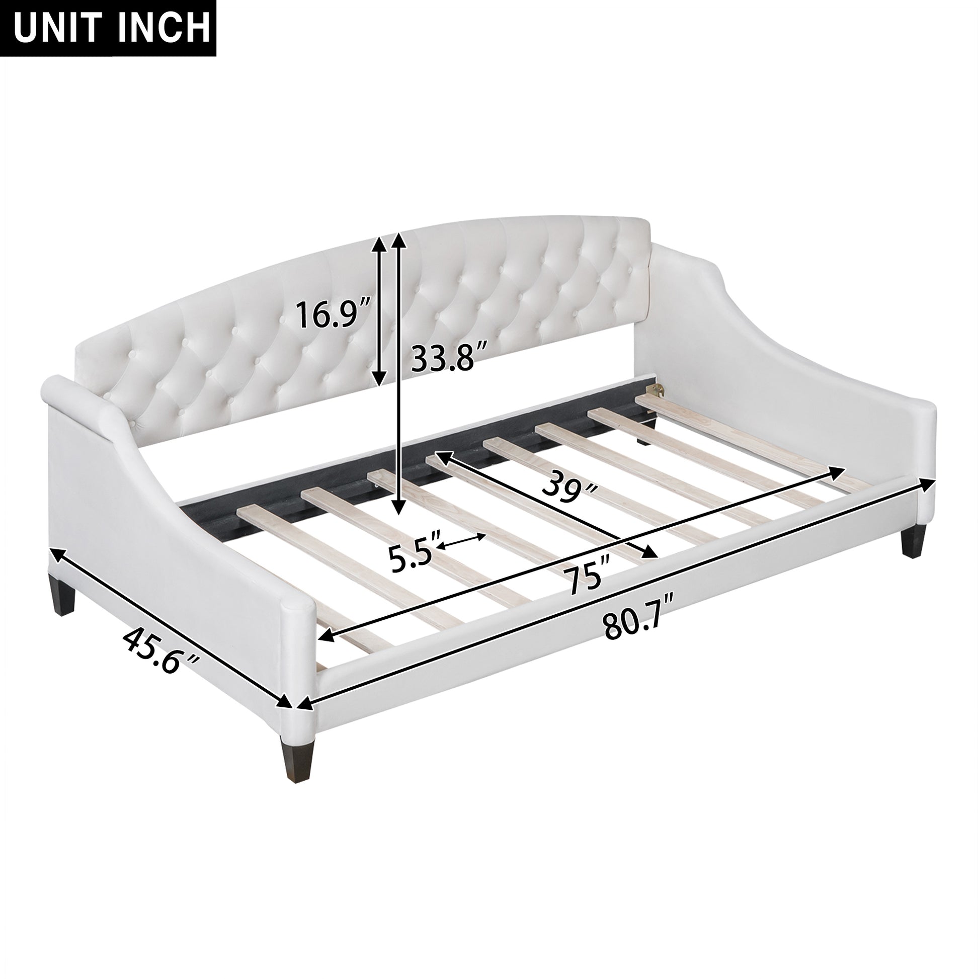 Modern Luxury Tufted Button Daybed,Twin,Beige Box Spring Not Required Twin Beige Wood Velvet Upholstered