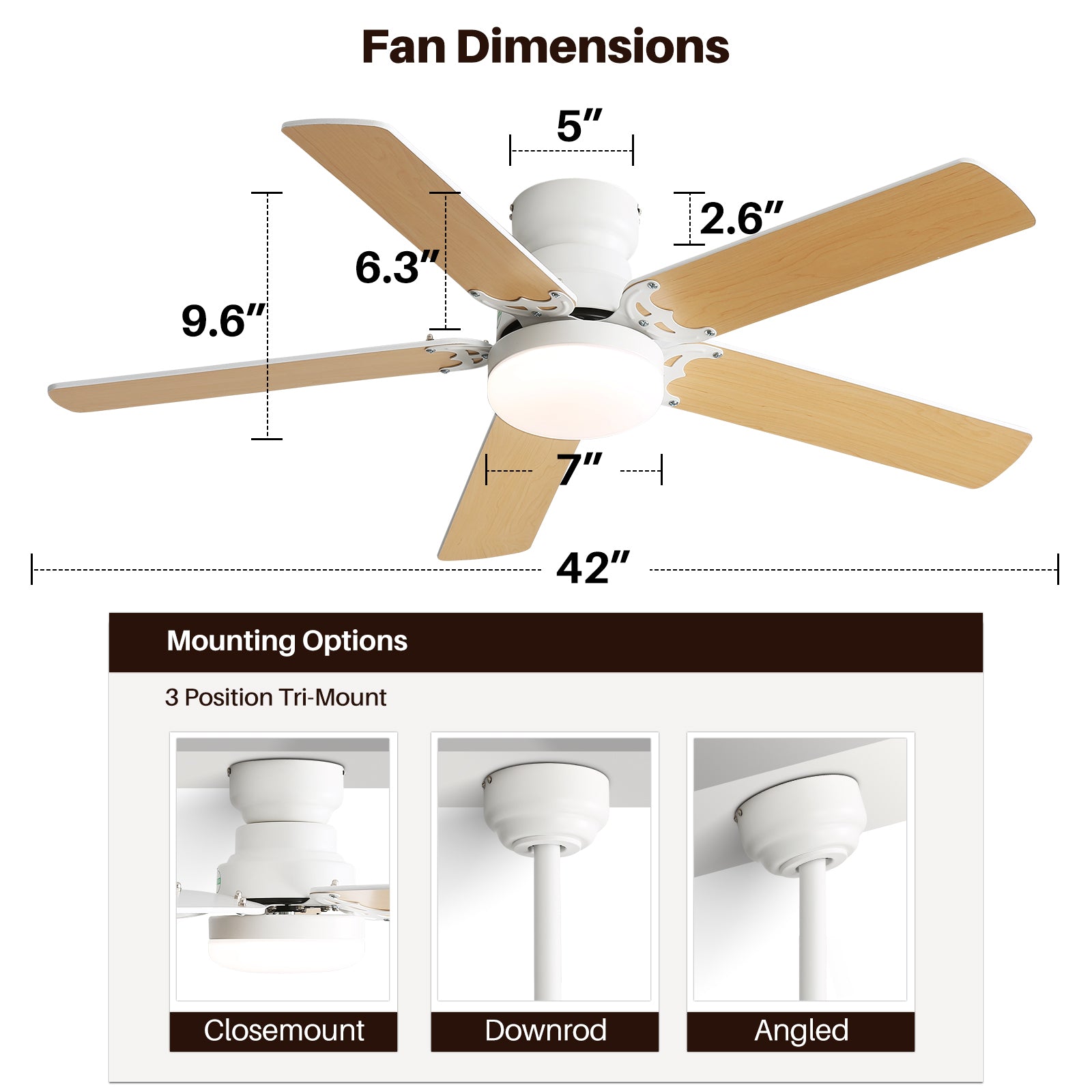 Energy Saving 42 Inch Ceiling Fan 5 Blades Noiseless Reversible Dc Motor Remote Control With Led Light White Mdf