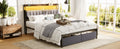 Queen Bed Frames With Storage Headboard And Drawers, Led Platform Bed Frame Queen Size, Led Upholstered Bed Frame With Charging Station, No Box Spring Needed, Easy Assembly, Grey Box Spring Not Required Gray Metal Bedroom Bed Frame Mdf Metal