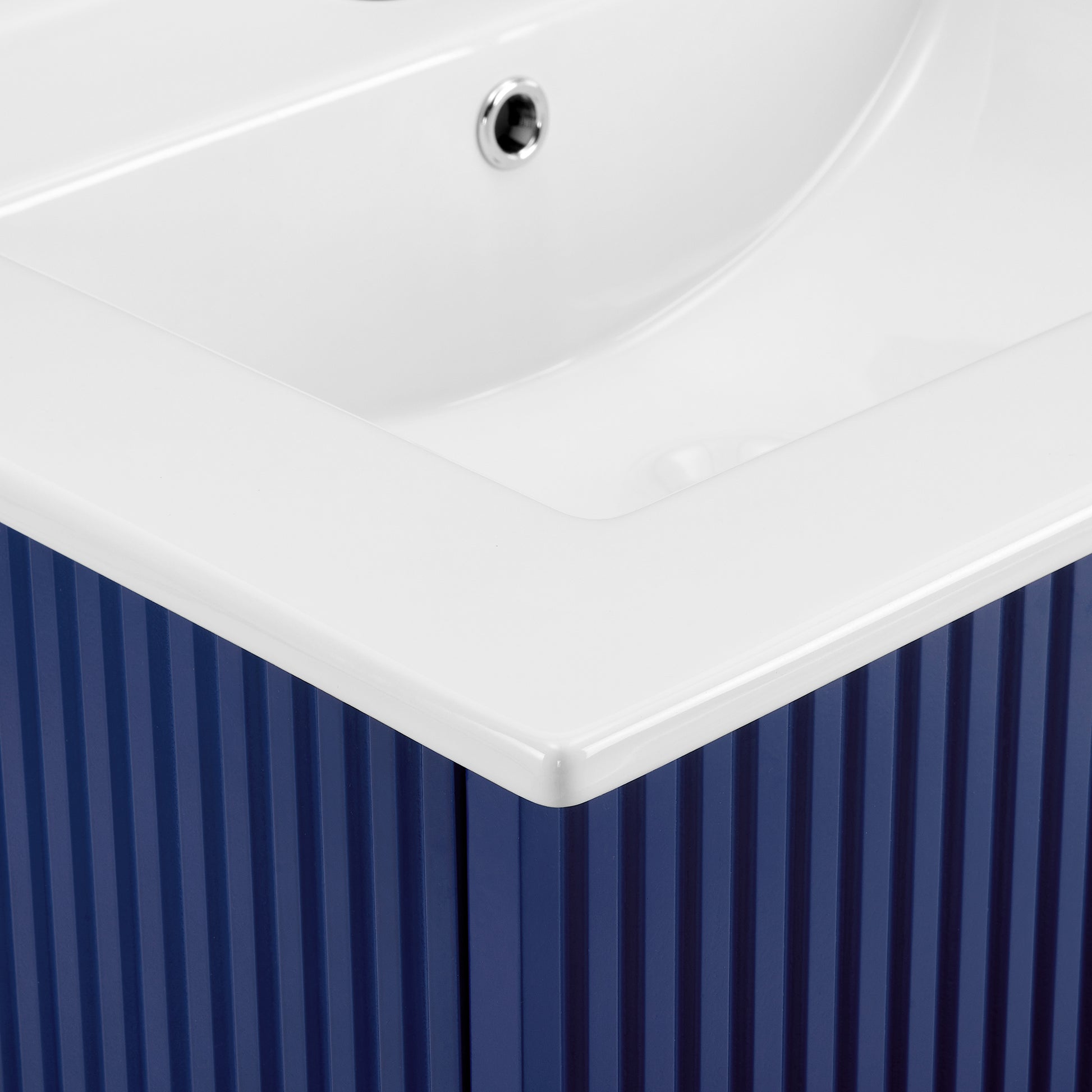 24" Floating Wall Mounted Bathroom Vanity With White Porcelain Sink And Soft Close Doors Blue Ceramic Mdf