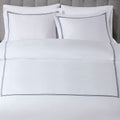 100% Cotton Sateen Embroidered Comforter Set White Navy Cotton