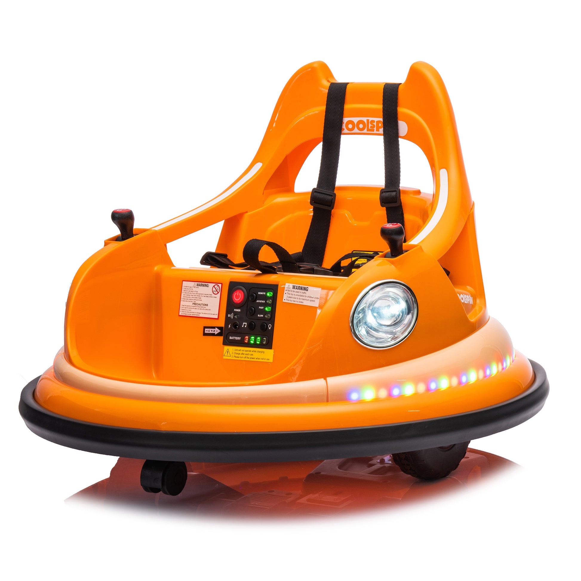 12V Ride On Bumper Car For Kids,Electric Car For Kids,1.5 5 Years Old,W Remote Control, Led Lights, Bluetooth & 360 Degree Spin, Vehicle Body With Anti Collision Paddingfive Point Safety Belt,2Wd Orange Polyethylene