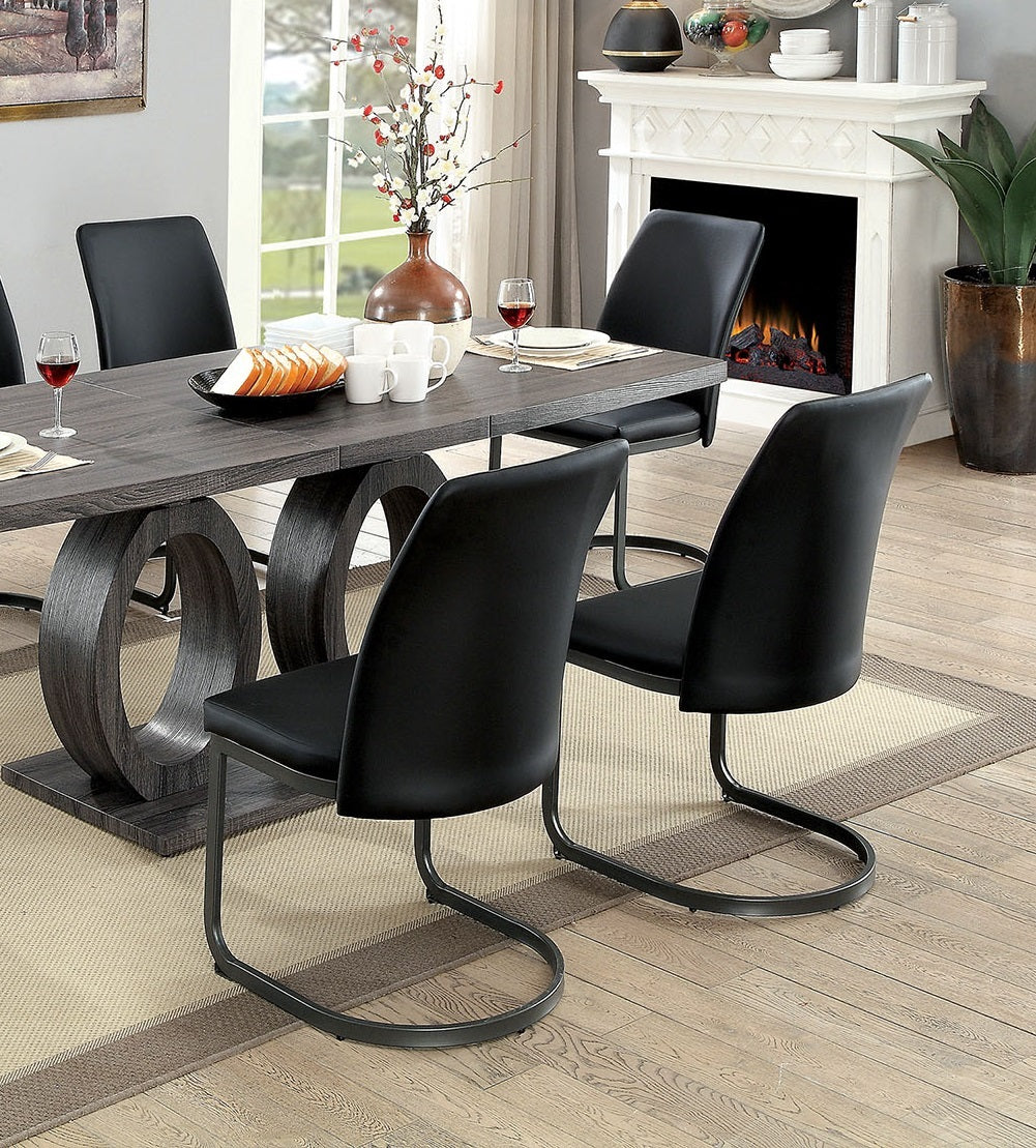 Contemporary Dark Gray Set Of 2Pc Side Chairs Kitchen Dining Room Metal U Shaped Basepadded Cushions Parsons Style Chair Black Gray Dining Room Contemporary,Modern Dining Chairs Solid Back Wood Metal